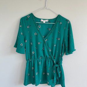 Pink Rose Green Flower Blouse | SMALL